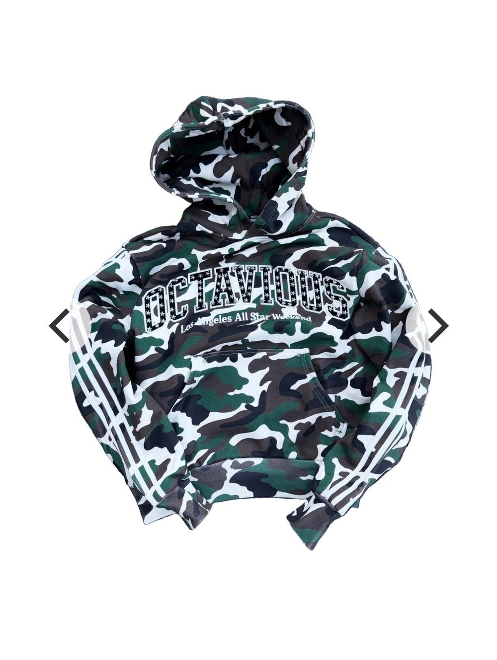 Octavious Marks Camouflage Hoodie with Logo Print and Striped Sleeves
